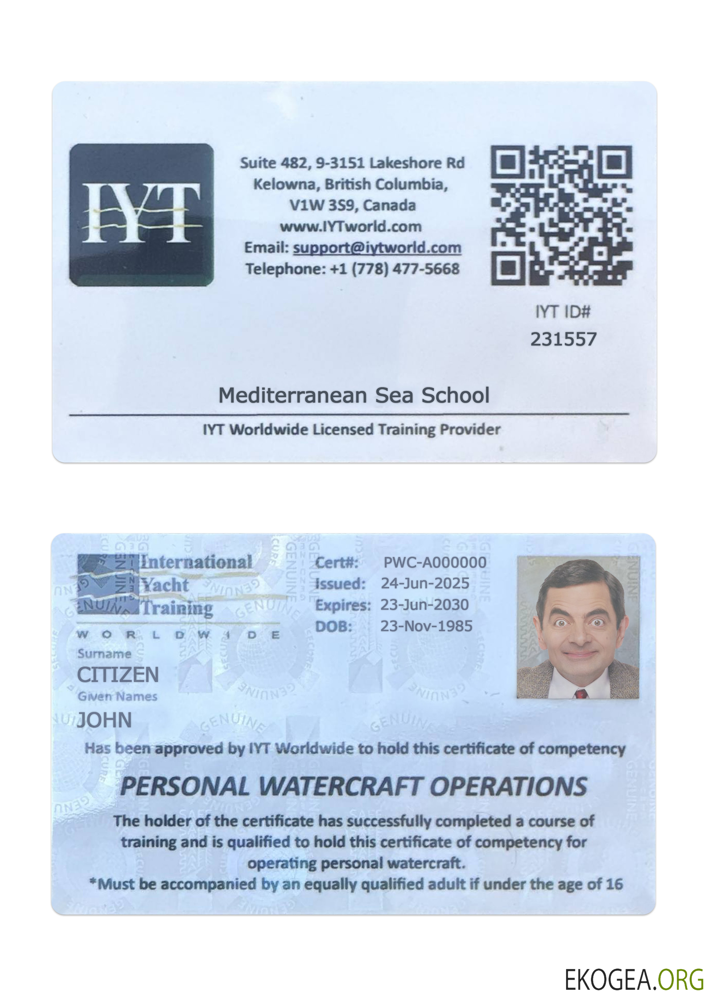 Carte internationale de formation en yacht du Canada Colombie Britannique